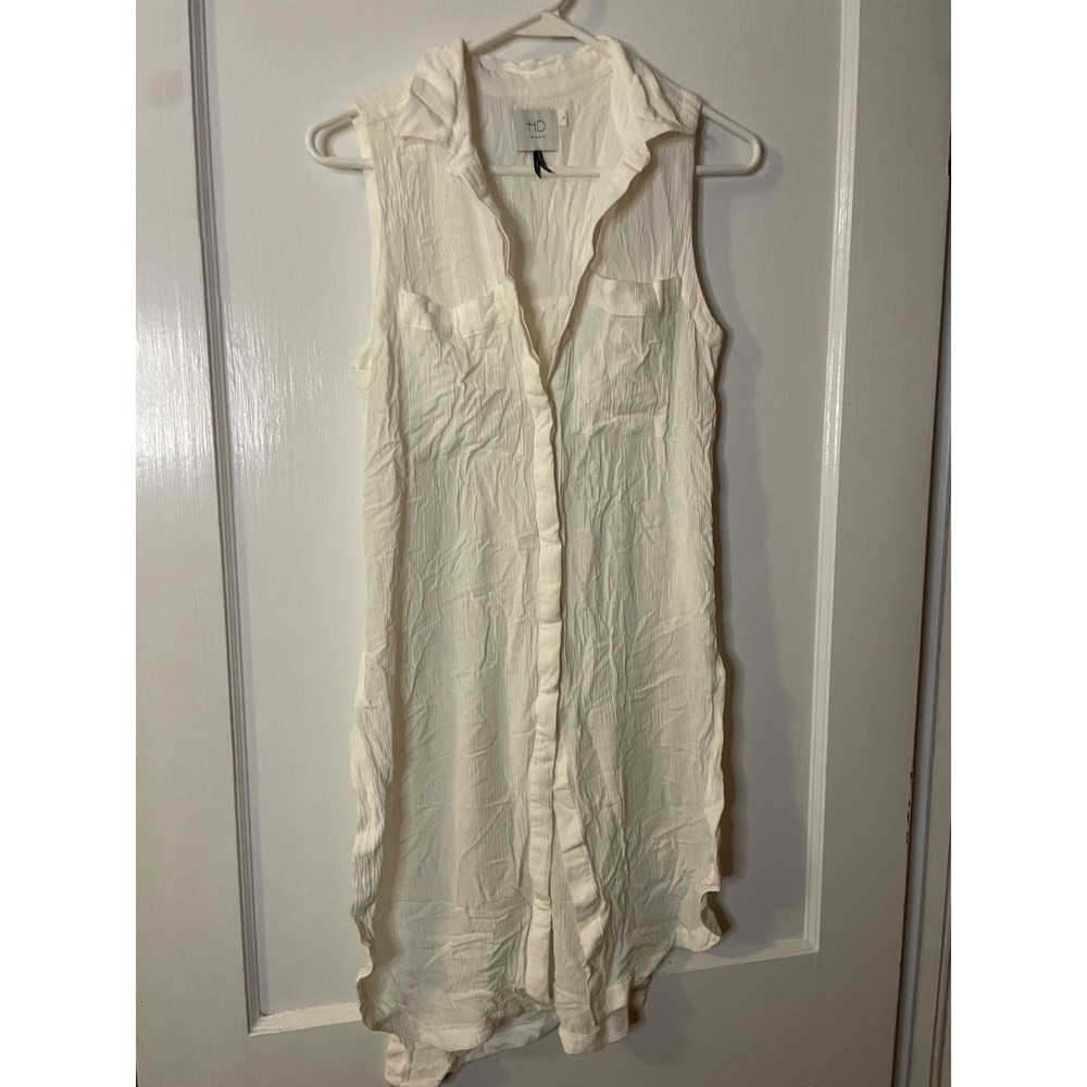 HD In Paris XS Sleeveless Button Down‎ Shirt Dress White Casual
